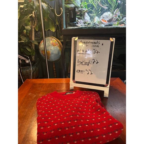 Vintage James River Traders 100% Wool Sweater Red w Blue and White Mens Medium - Picture 6 of 6